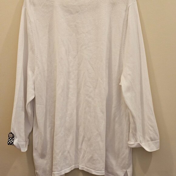 Women's Talbots Pineapple Pullover Sweater White with Gingham Trim Size 3X - Picture 2 of 7